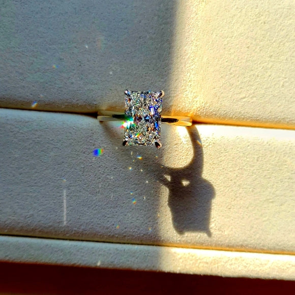 Solid 14k Gold 2.56ct Lab Radiant Diamond Ring with Hidden Halo Lab Diamond(2-tone)