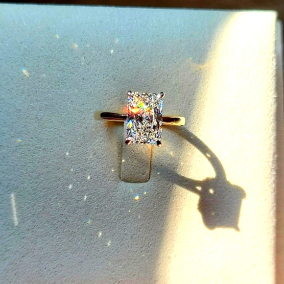 Solid 14k Gold 2.56ct Lab Radiant Diamond Ring with Hidden Halo Lab Diamond(2-tone)