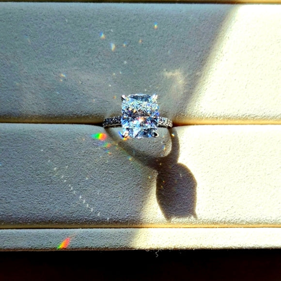 Platinum 3.72ct Lab Cushion Diamond Ring with side Lab Diamond
