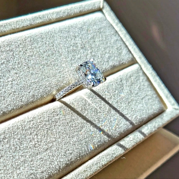 Platinum 3.72ct Lab Cushion Diamond Ring with side Lab Diamond