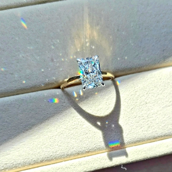 Solid 14k White and Yellow Gold 2.72ct Lab Radiant Diamond Ring with Hidden Halo Lab Diamond