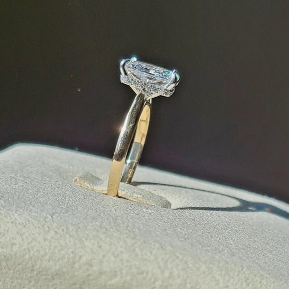 Solid 14k White and Yellow Gold 2.72ct Lab Radiant Diamond Ring with Hidden Halo Lab Diamond