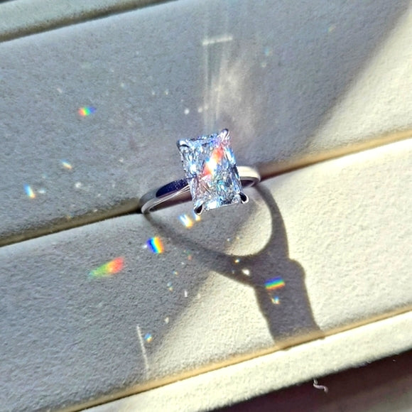 Solid 14k Gold 2.71ct Lab Radiant Diamond Ring with Hidden Halo Lab Diamond