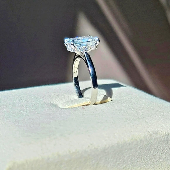 Solid 14k Gold 2.71ct Lab Radiant Diamond Ring with Hidden Halo Lab Diamond
