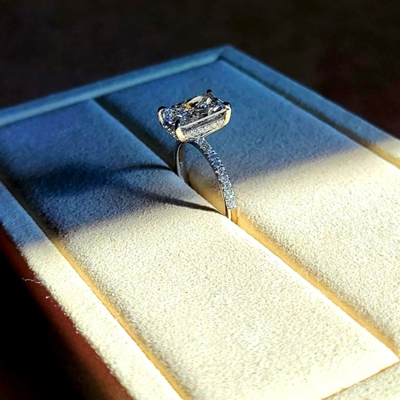 Platinum 2.52ct Lab Radiant Diamond Ring with Side and Hidden Halo Lab Diamond