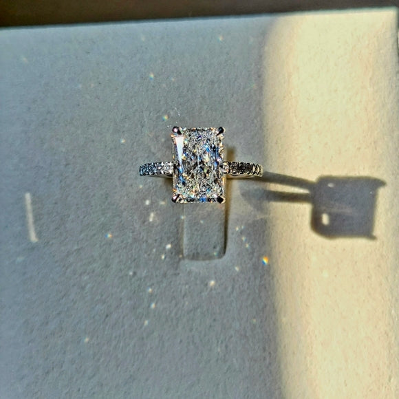 Platinum 2.52ct Lab Radiant Diamond Ring with Side and Hidden Halo Lab Diamond