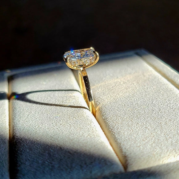 Solid 18k Gold 3.03ct Lab Radiant Diamond Ring with Hidden Halo Lab Diamond