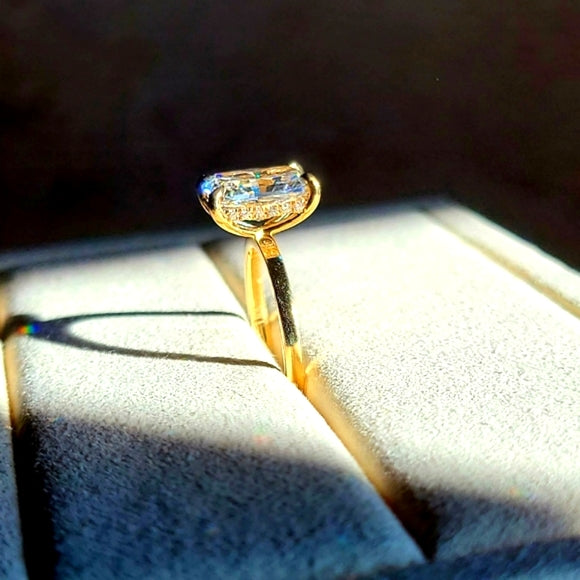 Solid 18k Gold 3.03ct Lab Radiant Diamond Ring with Hidden Halo Lab Diamond