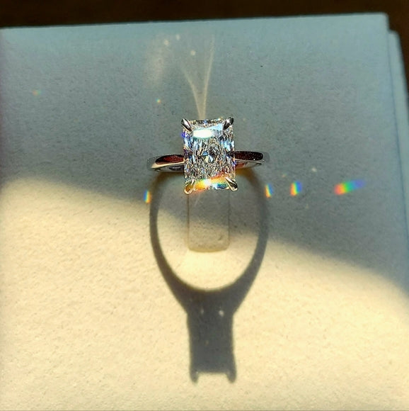 Solid 14k Gold 3.01ct (E VVS2) Lab Radiant Diamond Ring with Hidden Halo Lab Diamond