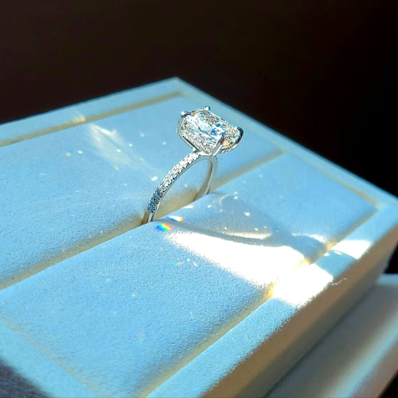 Platinum 3.55ct (F VVS2) Lab CushionDiamond Ring with Side and Hidden Halo Lab Diamond