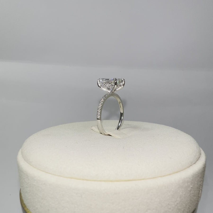 Solid 14k Gold 2ct Lab Emerald Cut Diamond Ring with Side and Hidden Halo Lab Diamond