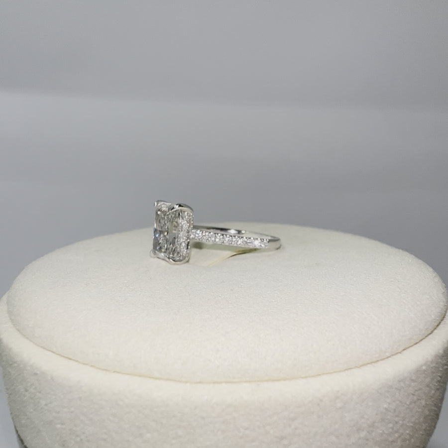 Solid 18k Gold 2.53ct Lab Radiant Diamond Ring with Side and Hidden Halo Lab Diamond