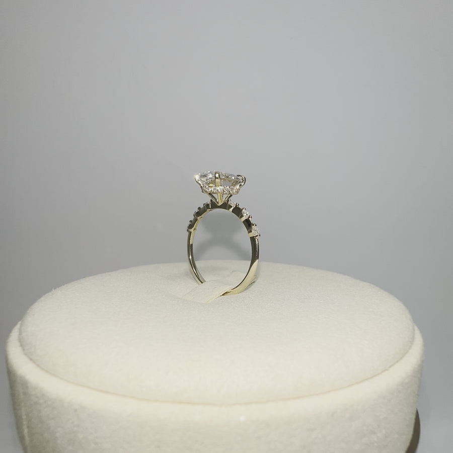 Solid 14k Gold 2ct Lab Oval Diamond Ring with Side and Hidden Halo Lab Diamond