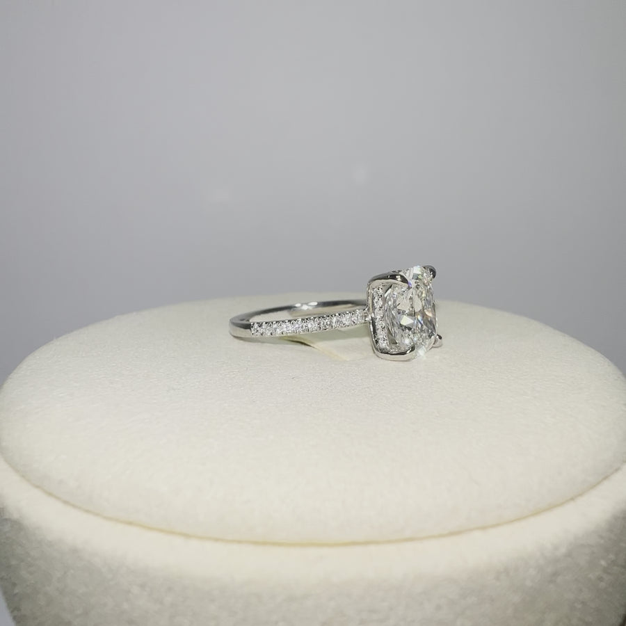 Platinum 3.55ct (F VVS2) Lab CushionDiamond Ring with Side and Hidden Halo Lab Diamond