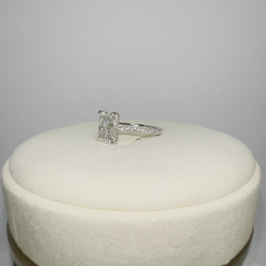 Solid 14k Gold 2.02ct (F VS1) Lab Radiant Diamond Ring with Side and Hidden Halo Lab Diamond