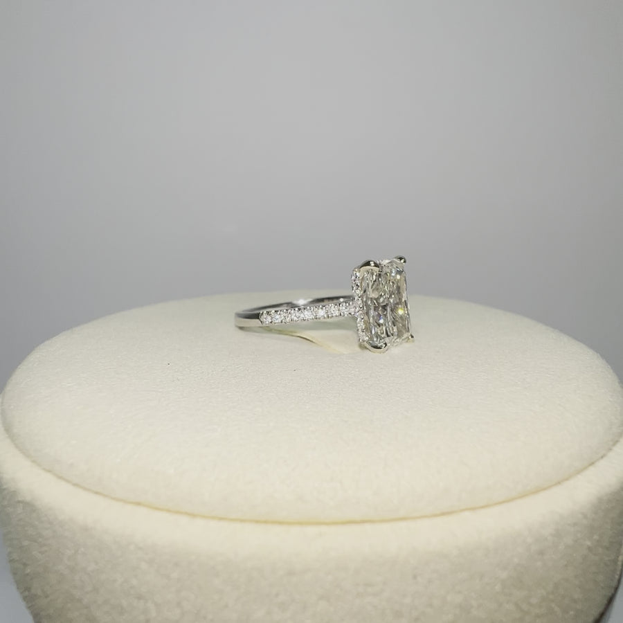 Solid 14k Gold 3.02ct Lab Radiant Diamond Ring with Side and Hidden Halo Lab Diamond