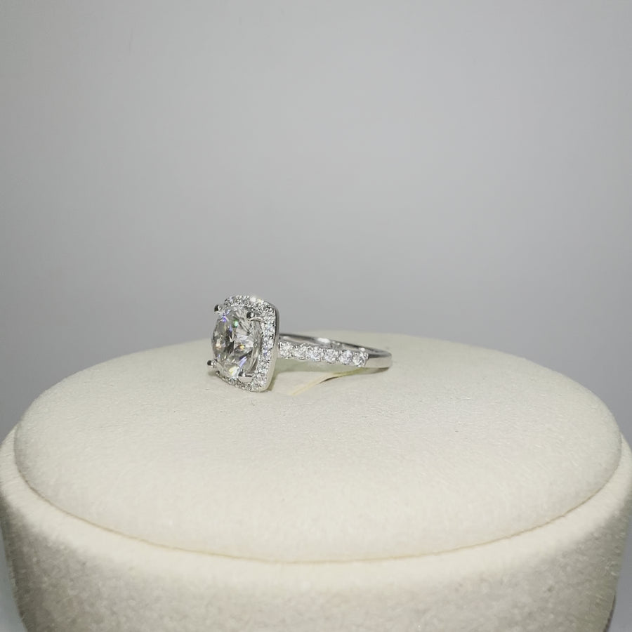 Solid 14k Gold 3ct Cushion Moissanite Ring with Side Stones