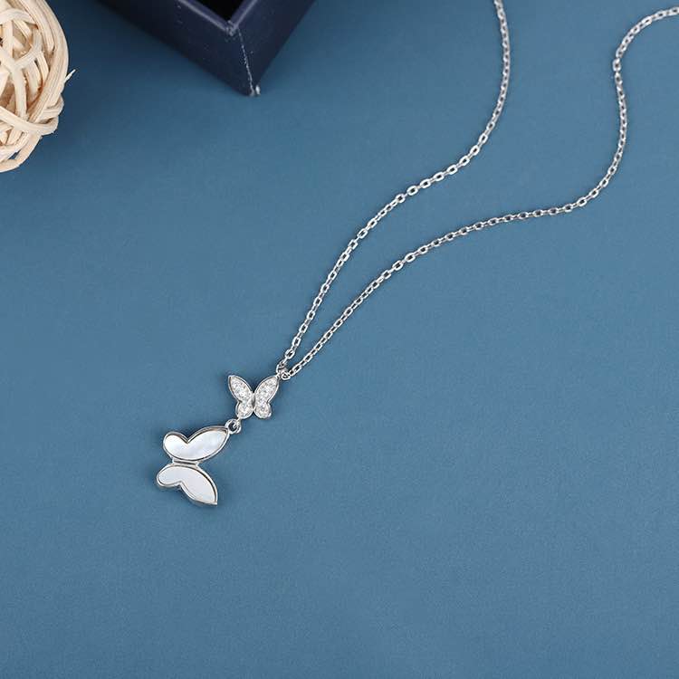 Sterling Silver Pearl Shell Butterfly Necklace