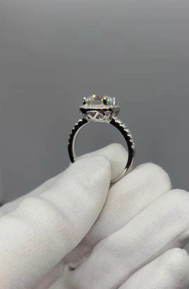 2/3ct Moissanite Ring with Sq. Halo(0492)/(0493)