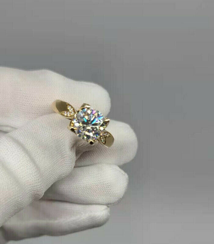 Solid 14k Gold 2ct Moissanite Ring with Side Stones (g0432)