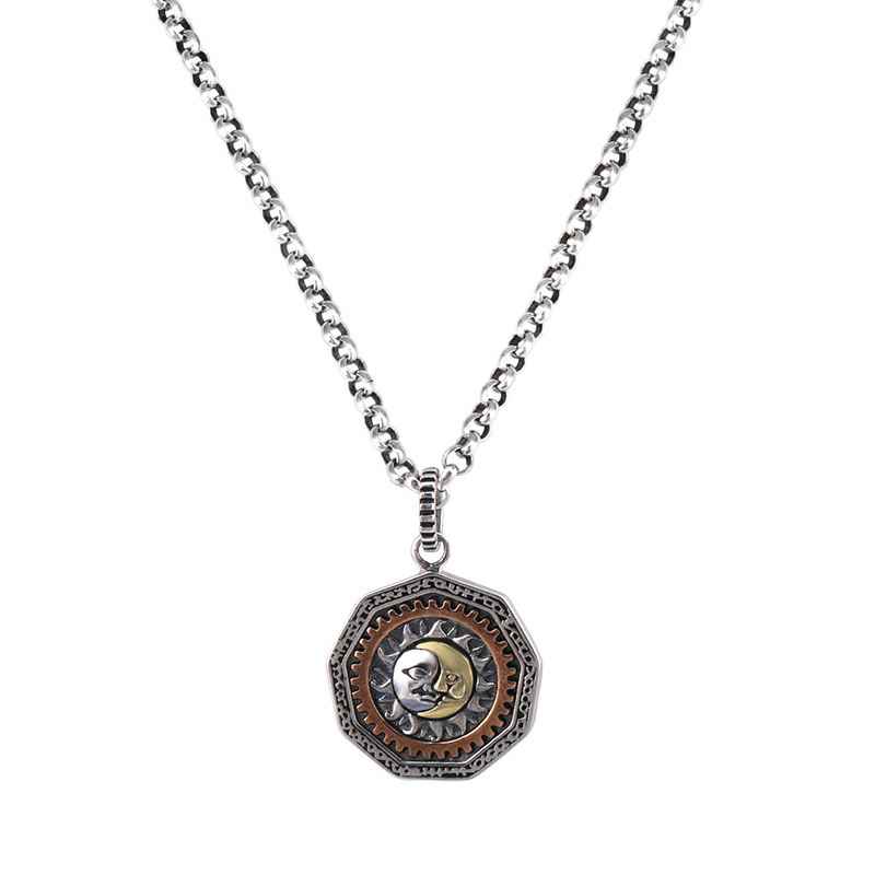 Men's God of Moon/Sun Sterling Silver Necklace & Pendant
