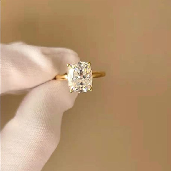 Solid 14k Yellow Gold 5ct Cushion Cut Moissanite Ring