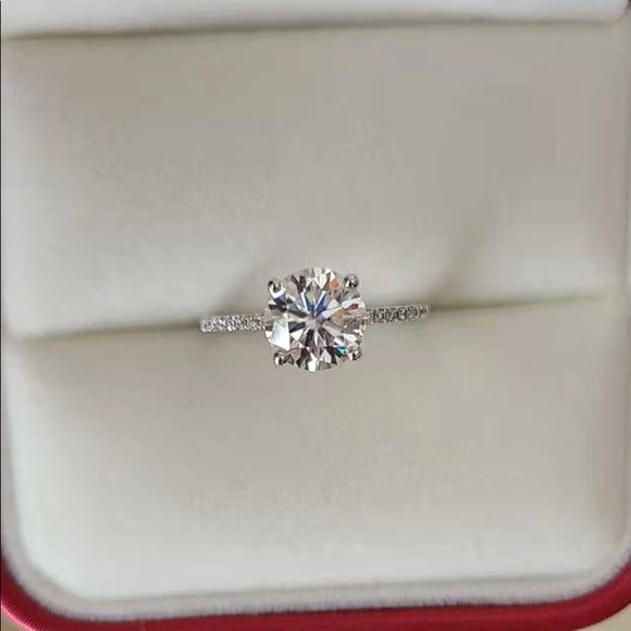 Solid 14k Gold 2ct Moissanite Ring with Side Diamond (g0032)