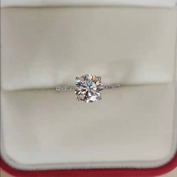 Solid 14k Gold 2ct Moissanite Ring with Side Diamond (g0032)
