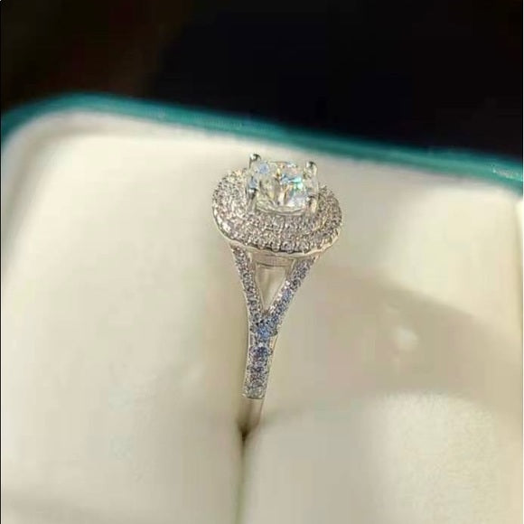 1ct Cushion Moissanite Ring with Double Halo(292)