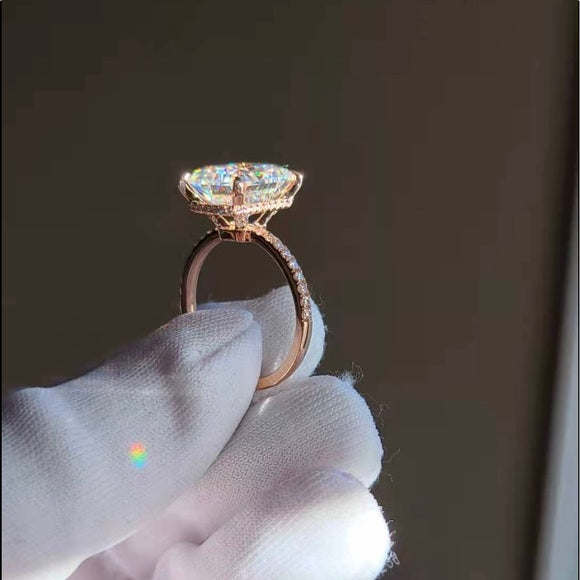 Solid 14k Rose Gold 5ct Radiant Cut Moissanite Ring with Side Diamonds