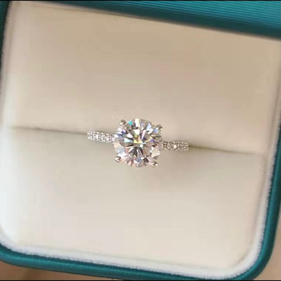 Solid 14k Gold 3ct Moissanite Ring with Side Diamonds