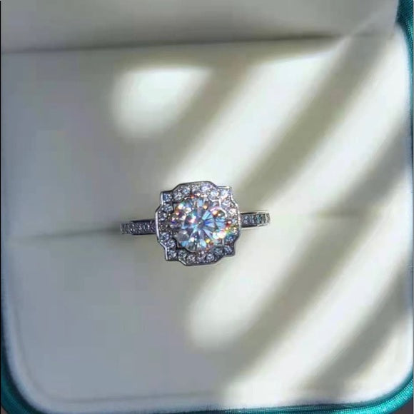 1ct Moissanite Ring with Halo(027)
