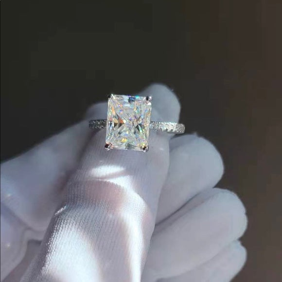 Solid 14k Gold 4ct Radiant Cut Moissanite Ring with Side Stones