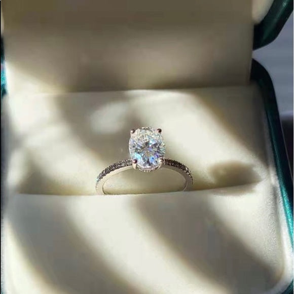 Solid 14k Gold 2ct Oval Moissanite Ring with Side Diamonds