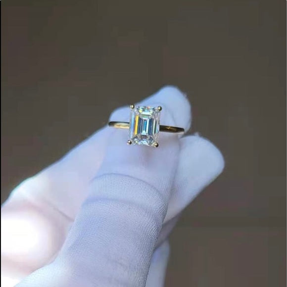 Solid 14k Gold 3ct Emerald Cut Moissanite Ring