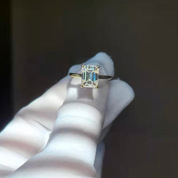 Solid 14k Gold 3ct Emerald Cut Moissanite Ring