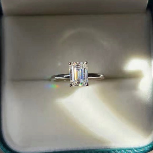 Solid 14k Gold 2ct Emerald Moissanite Ring
