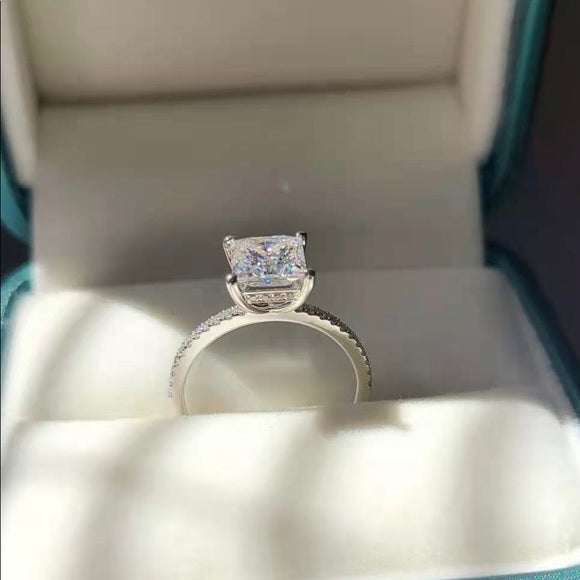 Solid 14k Gold 2ct Princess Moissanite Ring with Side Diamonds