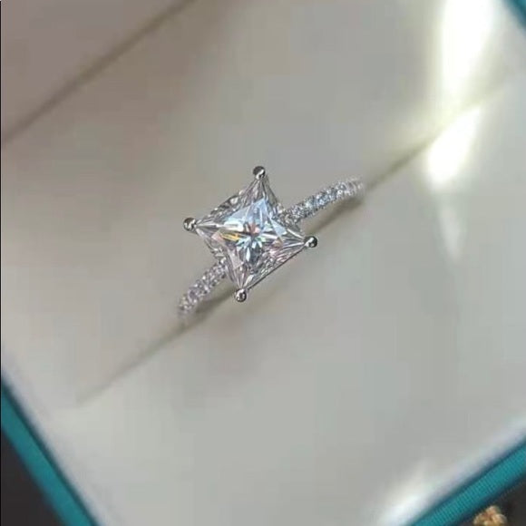 Solid 14k Gold 2ct Princess Moissanite Ring with Side Diamonds