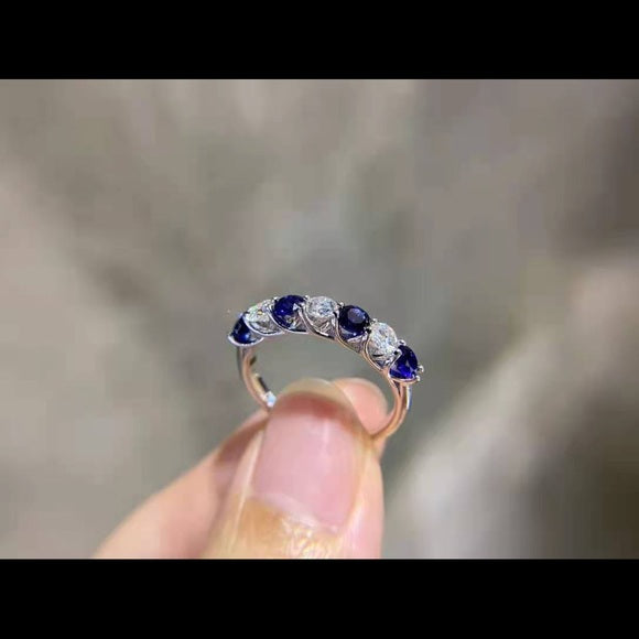 Moissanite with Lab Sapphire, Emerald, or Ruby Band