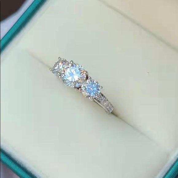 Solid 14k Gold Total 2ct Moissanite Ring with Side Stones
