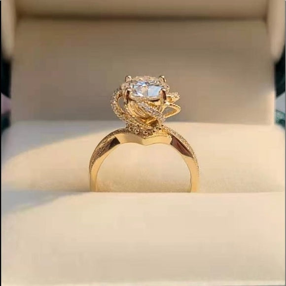 Solid 14k Gold 2ct Floral Moissanite Ring with Side Stones