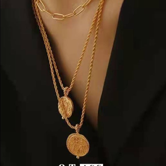 18k Gold Plated Rope Chain & Pendant 42.5cm+