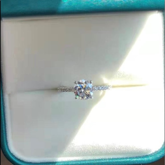 Solid 14k Gold 1ct Moissanite Ring with Side Diamonds