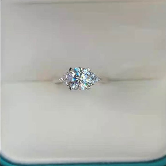 Solid 14k Gold 1ct Moissanite Ring with Side Stones