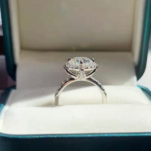 Solid 14k Gold 3ct Moissanite Ring with Side & Halo Stones