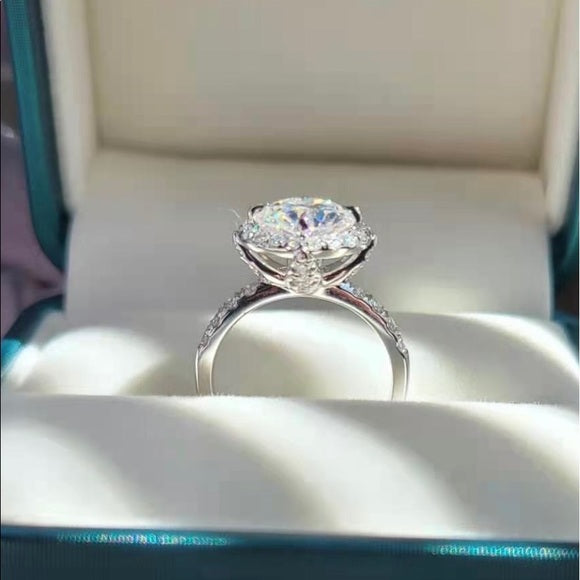 Solid 14k Gold 3ct Moissanite Ring with Side & Halo Stones