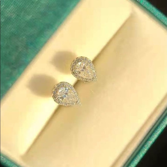 0.5ct Pear Moissanite Stud Earrings with Halo