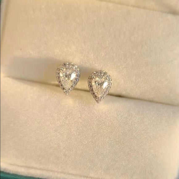0.5ct Pear Moissanite Stud Earrings with Halo
