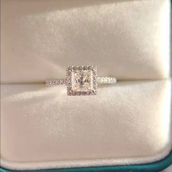 1c Princess Moissanite Ring with Halo